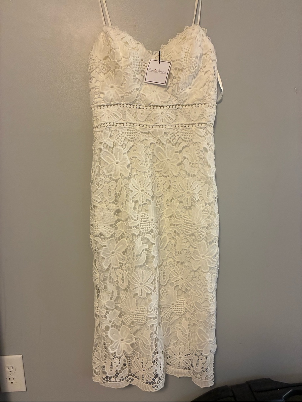 Premier White Lace Midi Slip Dress